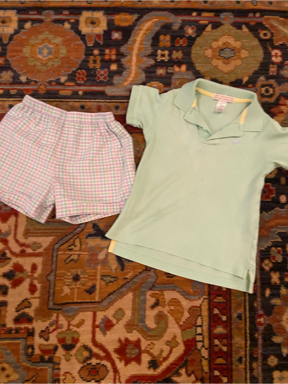 The Beaufort Bonnet Company Mint Green Polo with Pastel Gingham Shorts